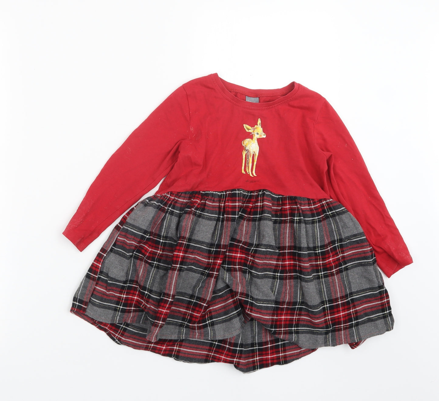 NEXT Girls Red Check  T-Shirt Dress  Size 2-3 Years  - Christmas