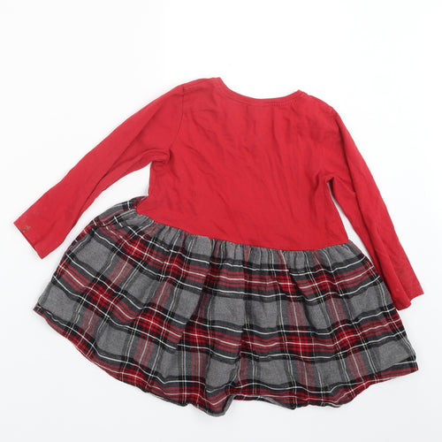 NEXT Girls Red Check  T-Shirt Dress  Size 2-3 Years  - Christmas