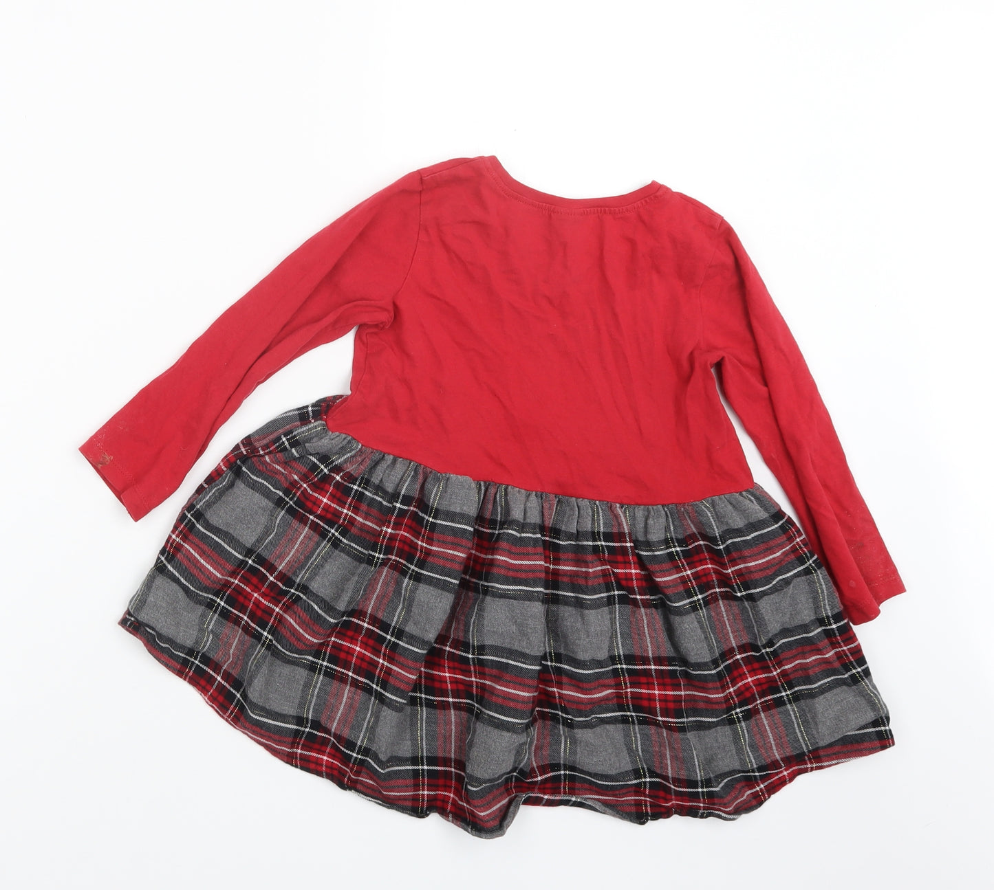 NEXT Girls Red Check  T-Shirt Dress  Size 2-3 Years  - Christmas