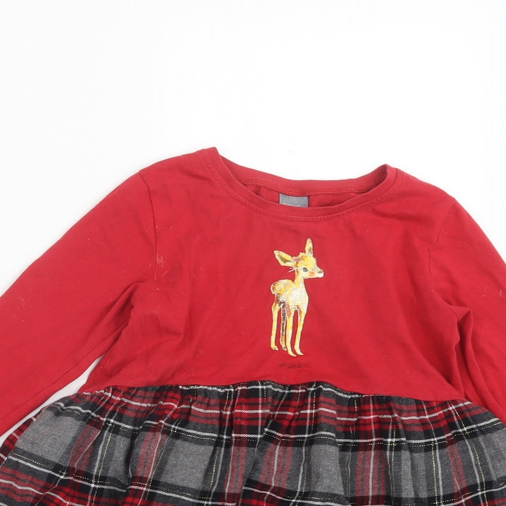 NEXT Girls Red Check  T-Shirt Dress  Size 2-3 Years  - Christmas