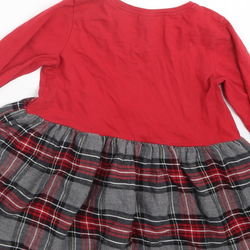 NEXT Girls Red Check  T-Shirt Dress  Size 2-3 Years  - Christmas