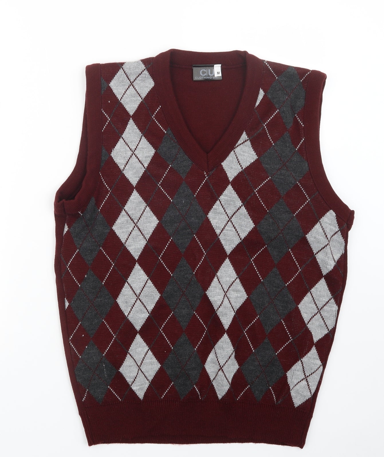 Clothing Unit Mens Red Argyle/Diamond Knit Pullover Jumper Size M