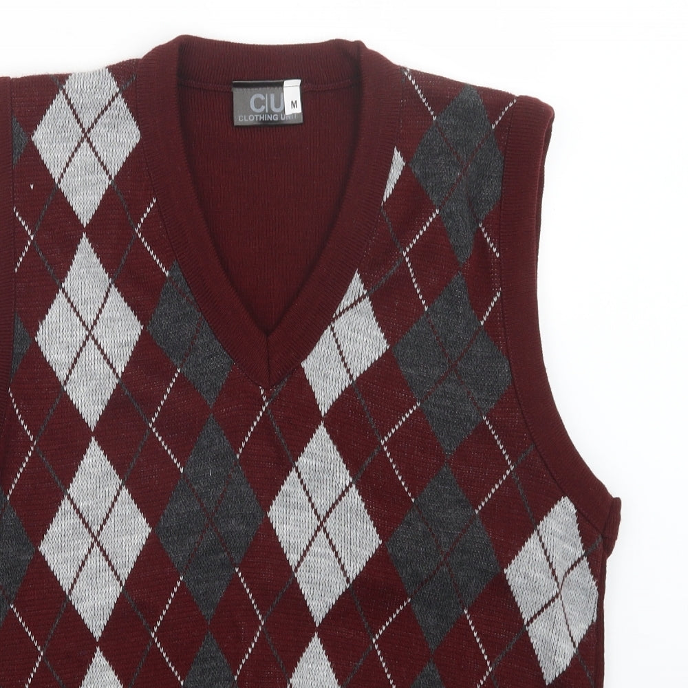 Clothing Unit Mens Red Argyle/Diamond Knit Pullover Jumper Size M