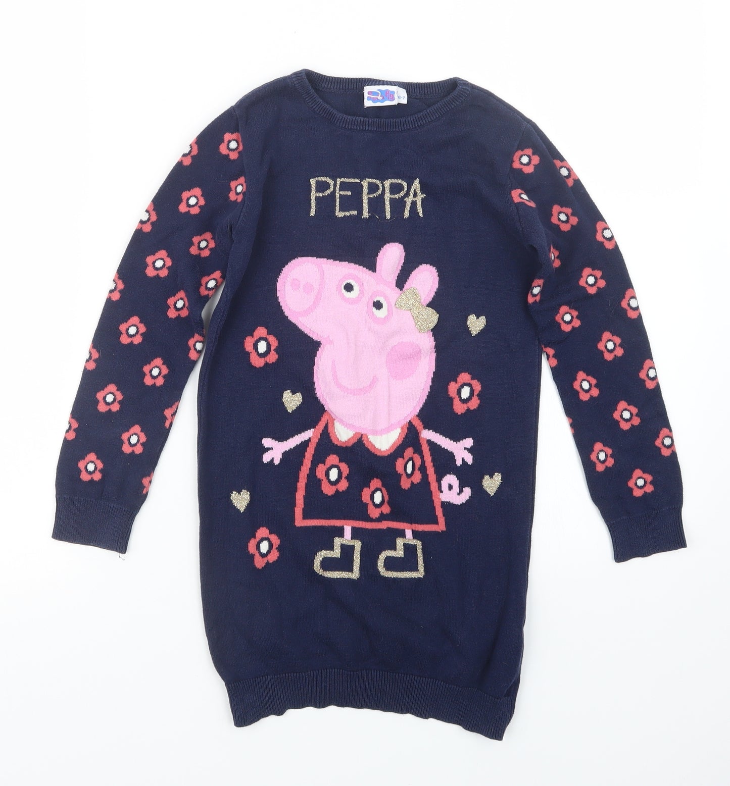 Peppa Pig Girls Blue  Knit Pullover Jumper Size 6-7 Years  - Peppa Pig