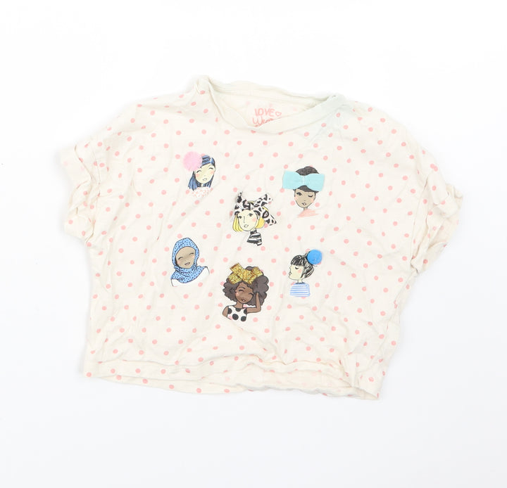 F&F Girls Pink Polka Dot Basic T-Shirt Size 6-7 Years