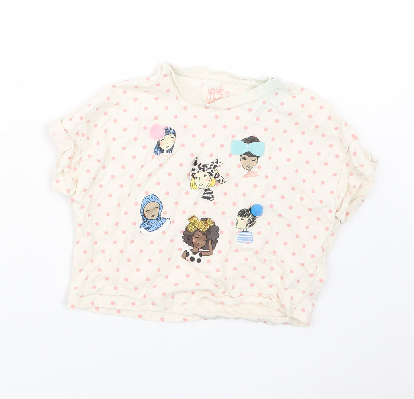 F&F Girls Pink Polka Dot  Basic T-Shirt Size 6-7 Years