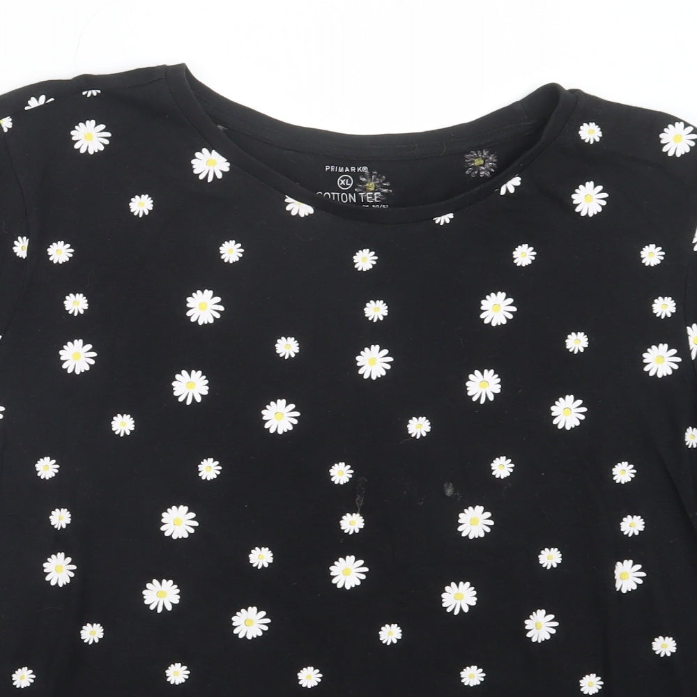 Primark Womens Black Floral  Basic T-Shirt Size 18