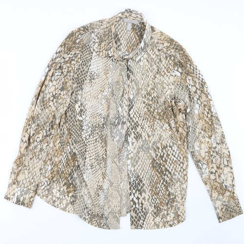 H&M Womens Beige Animal Print  Basic Button-Up Size 10