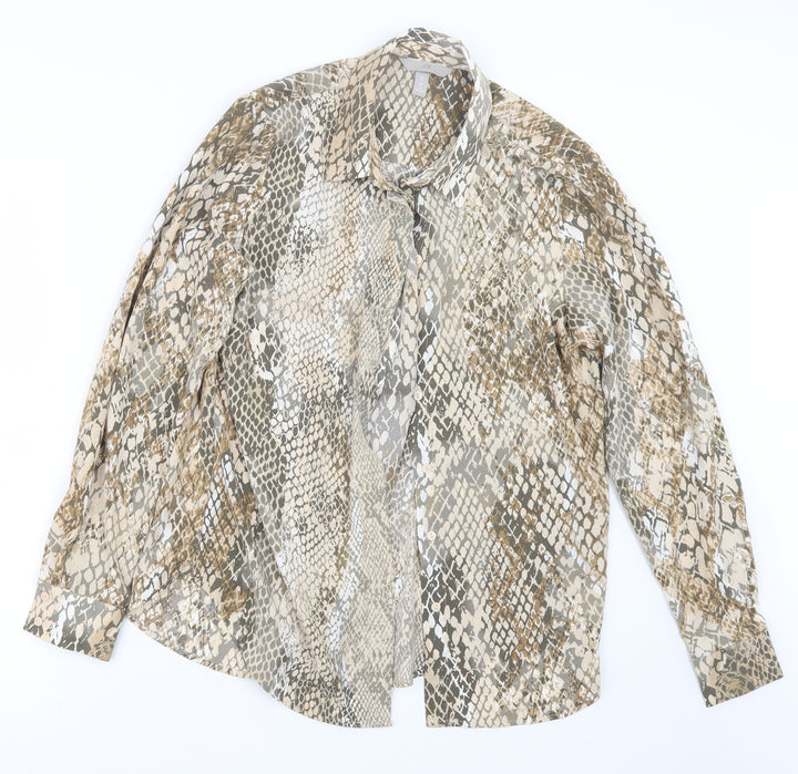 H&M Womens Beige Animal Print  Basic Button-Up Size 10