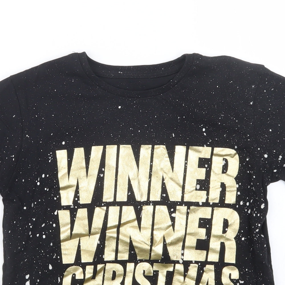 Preworn Boys Black   Basic T-Shirt Size 10-11 Years  - Christmas
