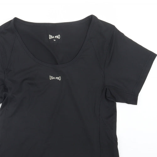 USA Pro Womens Black   Basic T-Shirt Size 14