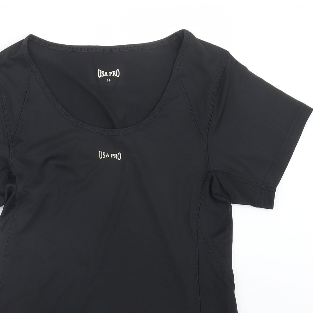USA Pro Womens Black   Basic T-Shirt Size 14