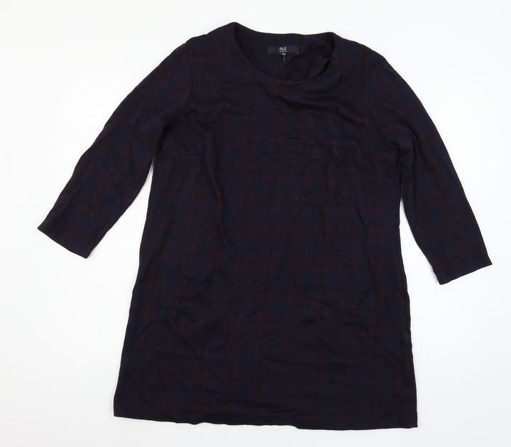 Isle Womens Blue Plaid Mini Size 14