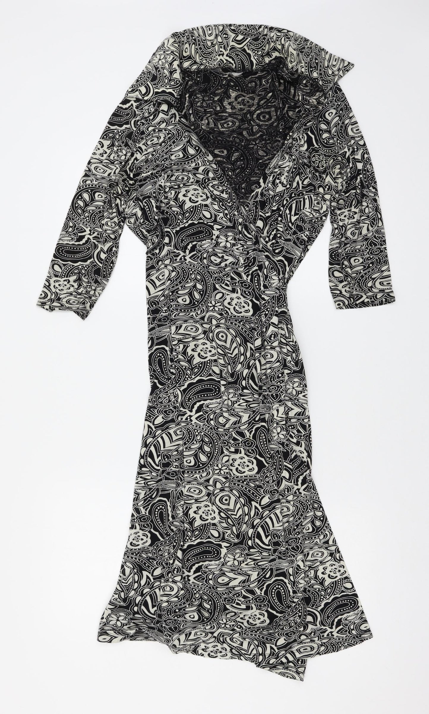 New Look Womens Black Geometric Jersey Wrap Dress  Size 14