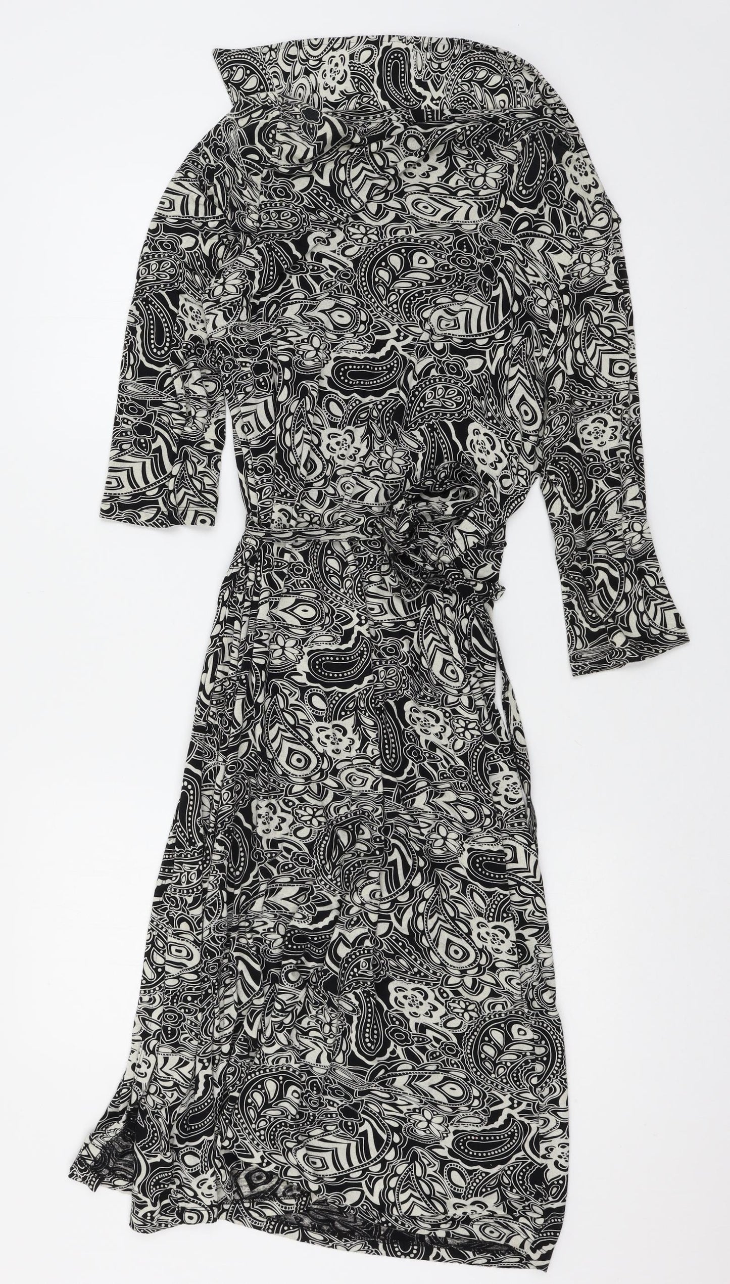 New Look Womens Black Geometric Jersey Wrap Dress  Size 14