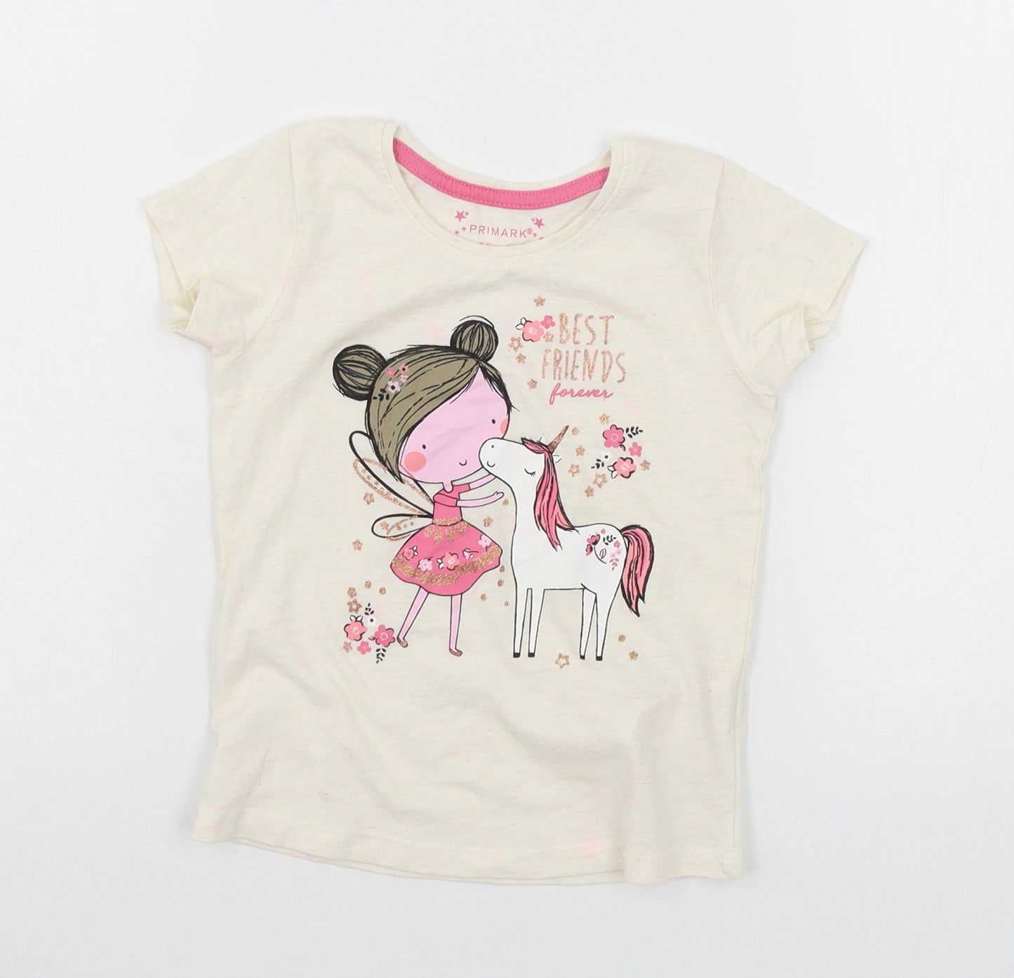 Primark Girls Ivory  Jersey Basic T-Shirt Size 3-4 Years  - Best Friends