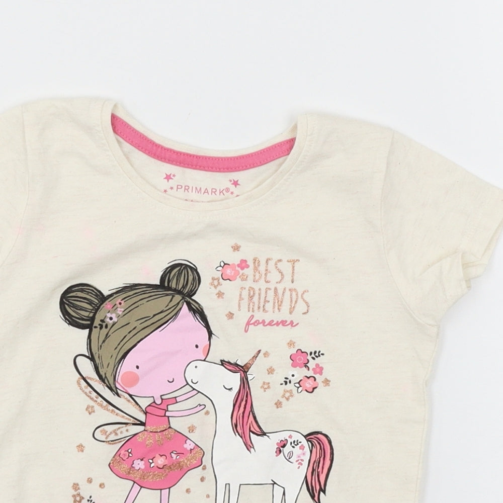 Primark Girls Ivory  Jersey Basic T-Shirt Size 3-4 Years  - Best Friends