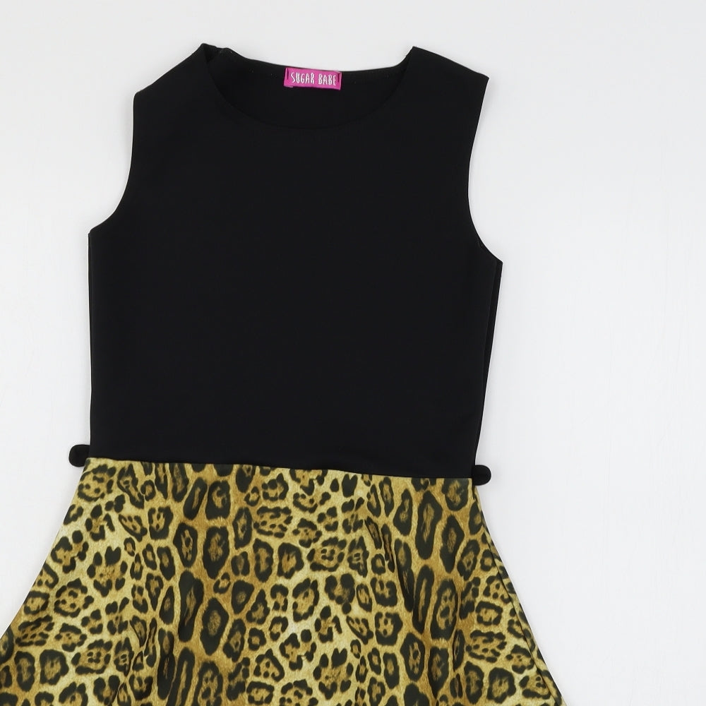 Sugar Babe Girls Multicoloured Animal Print Jersey Skater Dress  Size 11-12 Years