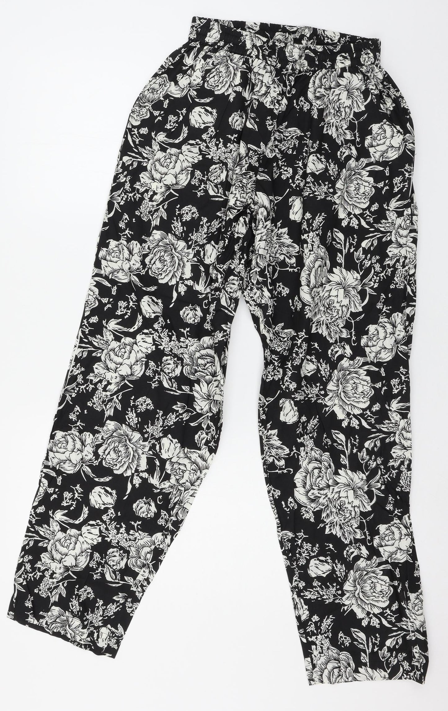 The Gud Look Womens Black Floral  Trousers  Size 4 L29 in
