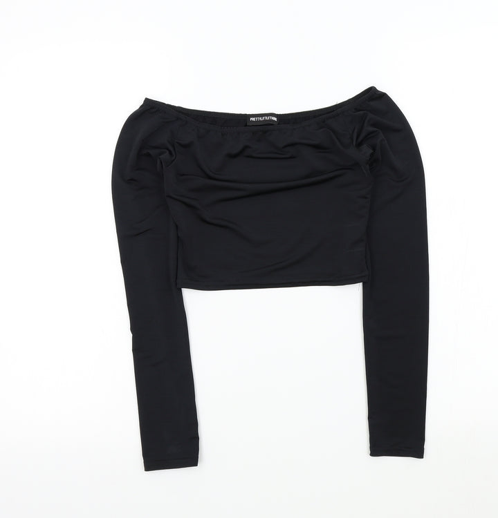 PRETTYLITTLETHING Womens Black Colourblock  Basic T-Shirt Size 8