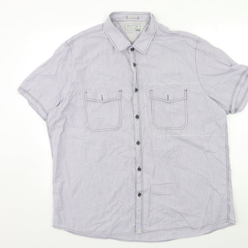 Burton Mens Blue Striped   Button-Up Size 2XL