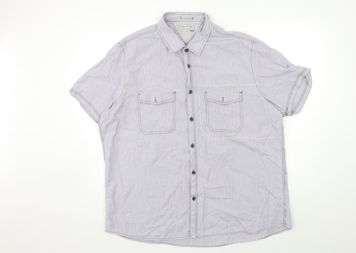 Burton Mens Blue Striped   Button-Up Size 2XL