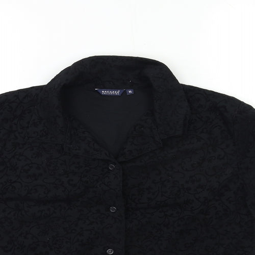 ragazza Womens Black Floral  Basic Button-Up Size XL