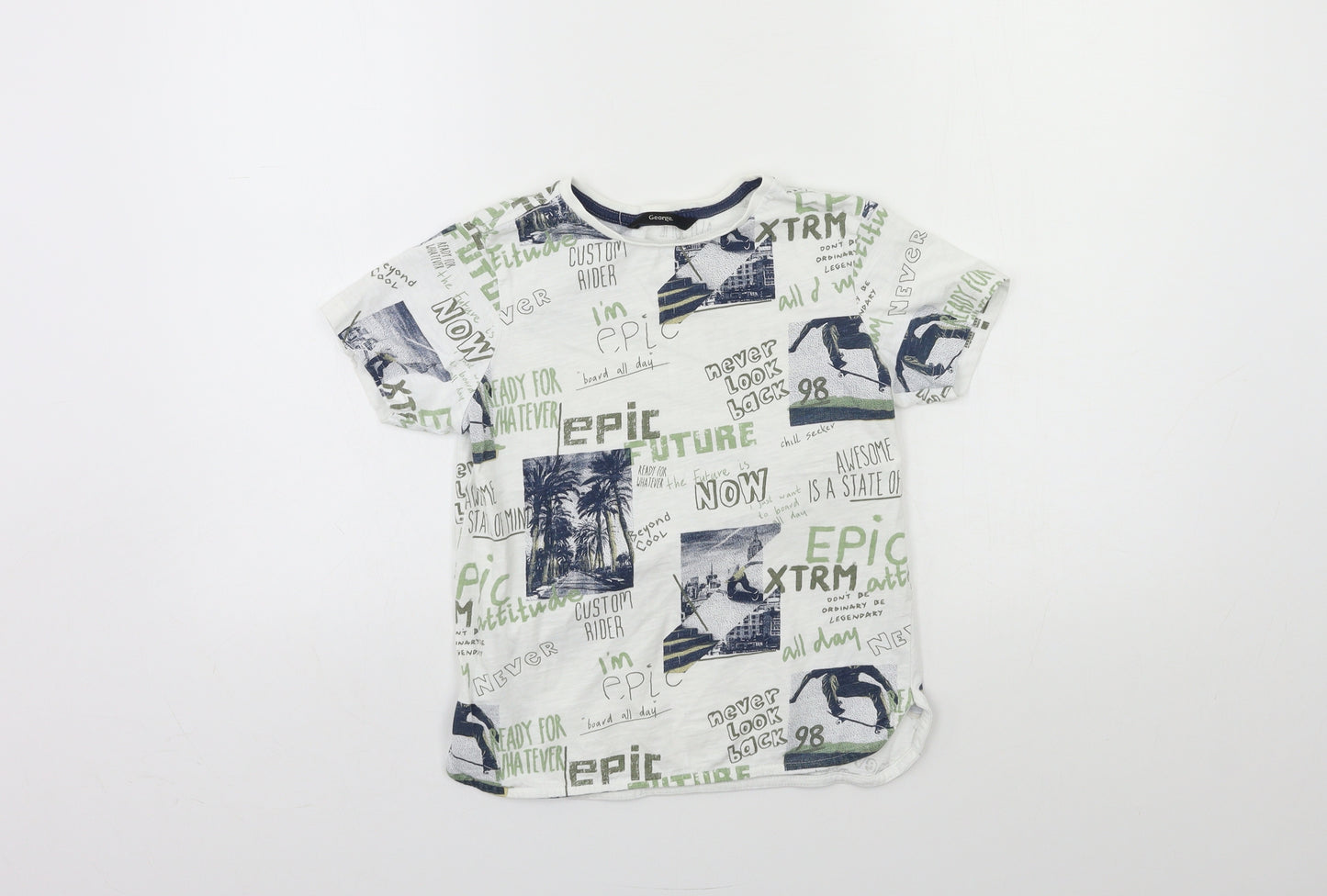 George Boys White Geometric  Basic T-Shirt Size 8-9 Years