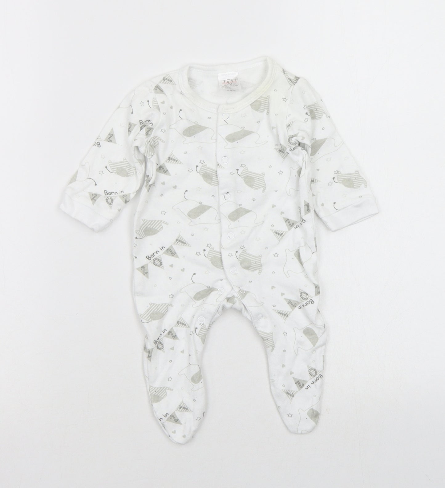 B&M Boys White Geometric  Babygrow One-Piece Size 0-3 Months