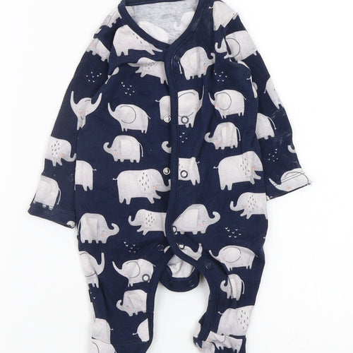 Asda George Baby Blue Animal Print  Babygrow One-Piece Size 0-3 Months
