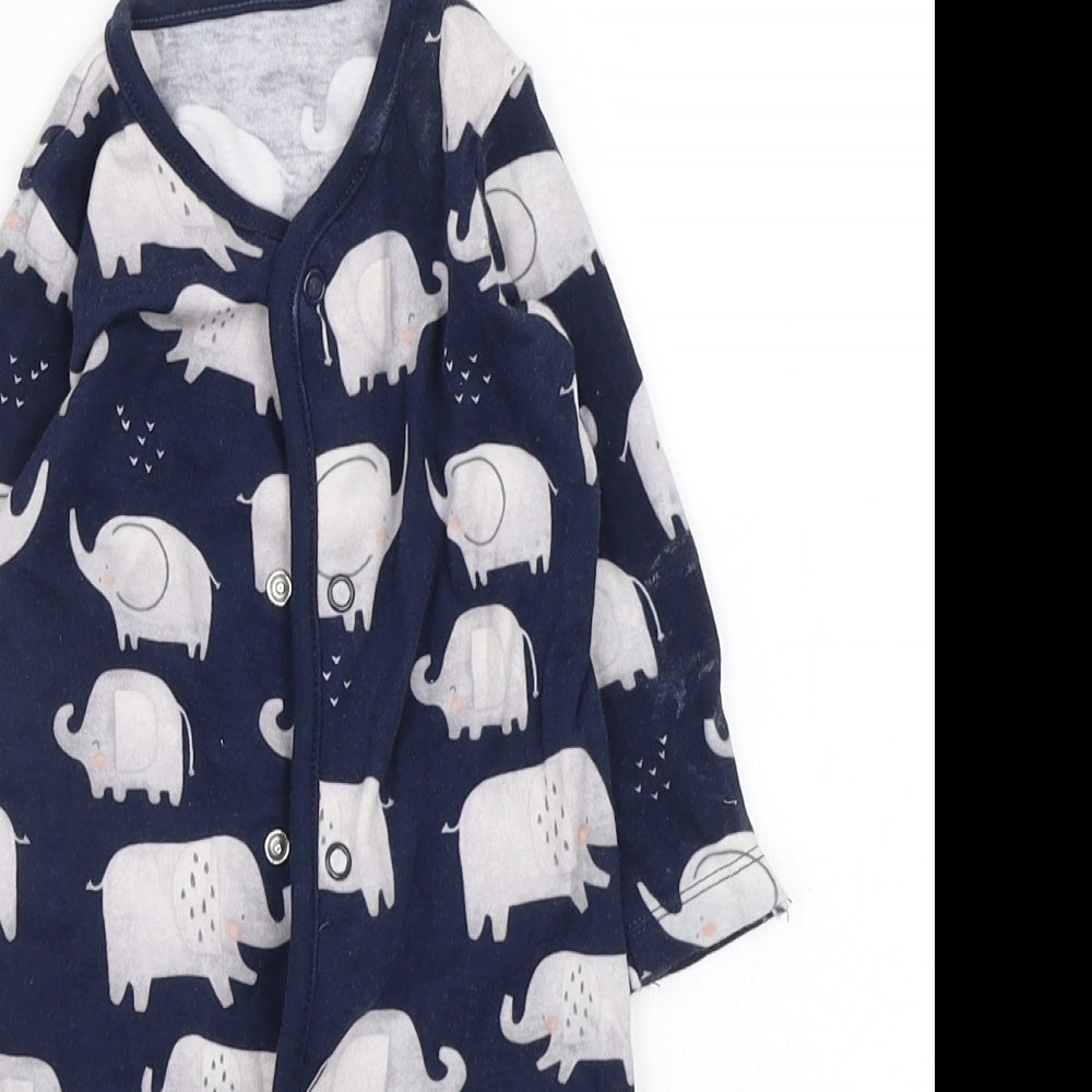 Asda George Baby Blue Animal Print  Babygrow One-Piece Size 0-3 Months