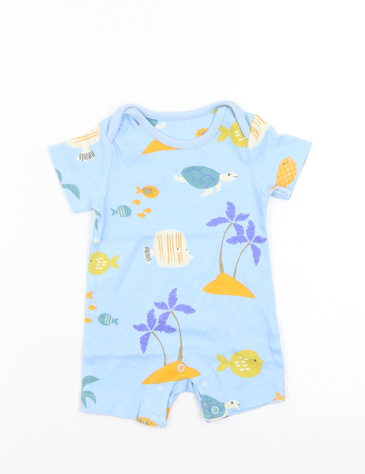 M&S Boys Blue Floral  Babygrow One-Piece Size 0-3 Months
