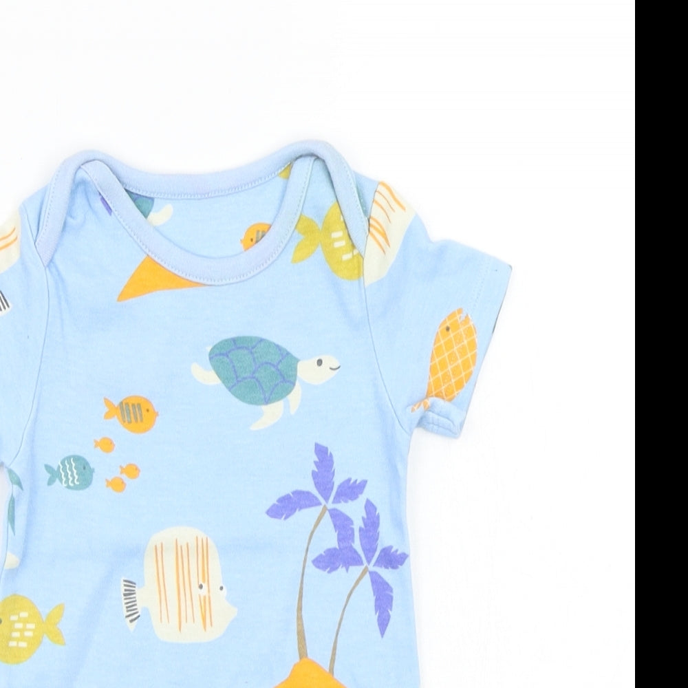 M&S Boys Blue Floral  Babygrow One-Piece Size 0-3 Months