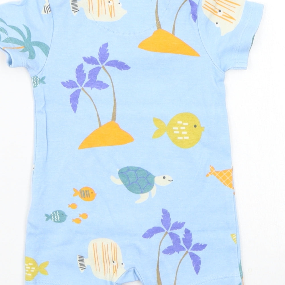 M&S Boys Blue Floral  Babygrow One-Piece Size 0-3 Months