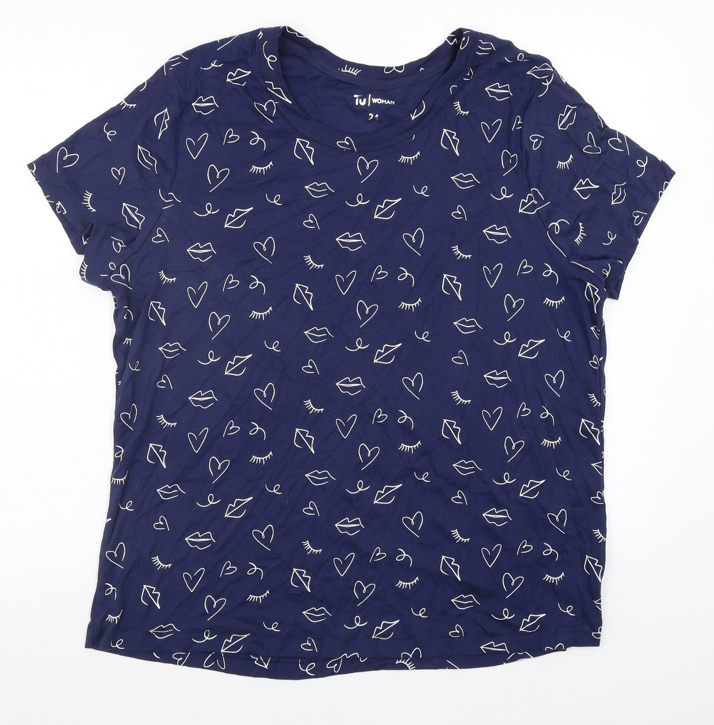 TU Womens Blue Geometric  Basic T-Shirt Size 24