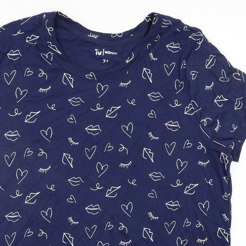 TU Womens Blue Geometric  Basic T-Shirt Size 24