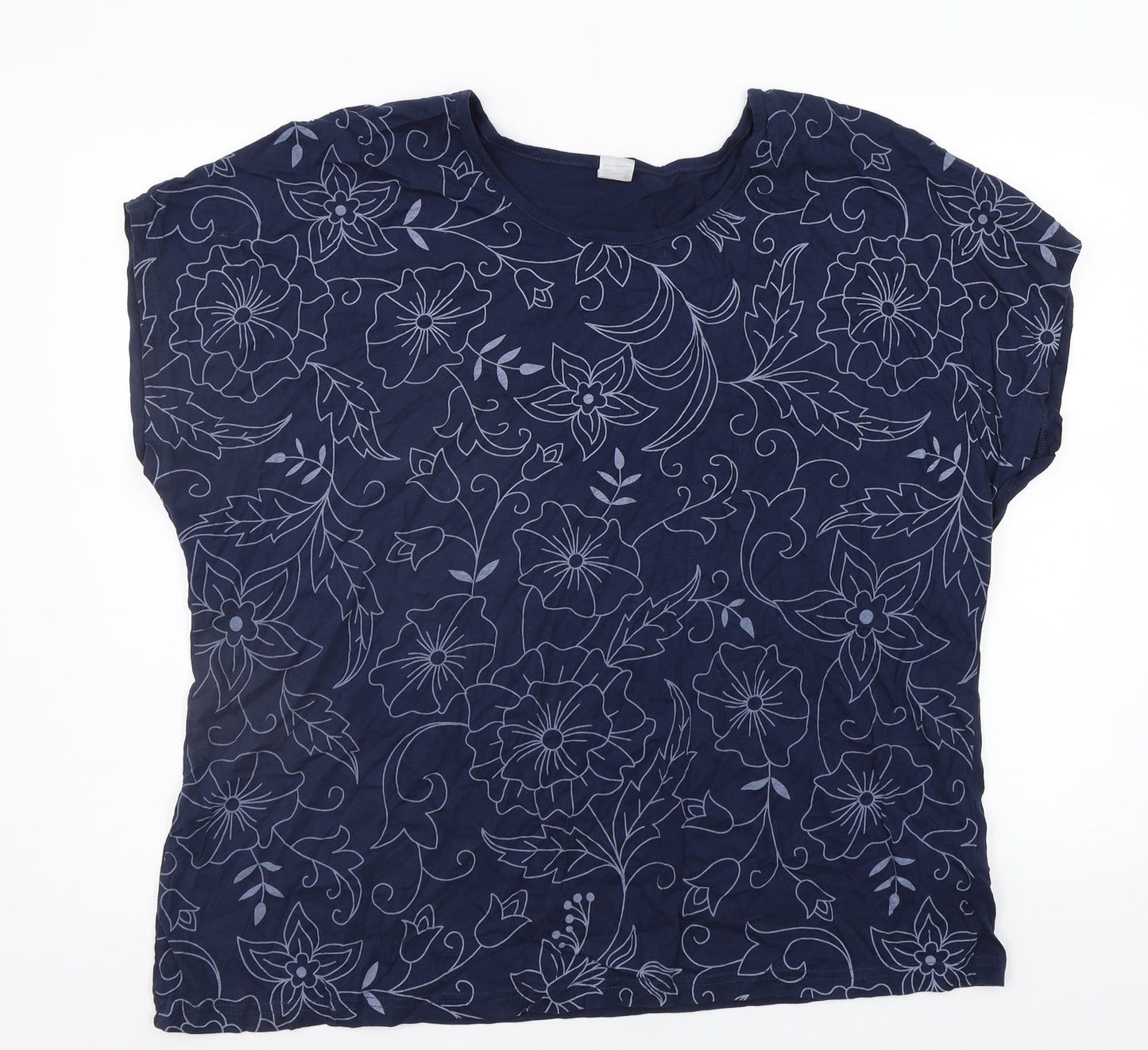 Preworn Womens Blue Floral  Basic T-Shirt Size 24