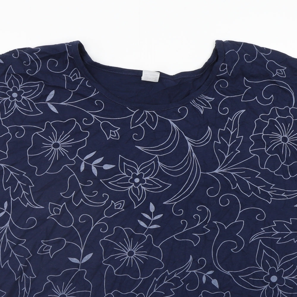 Preworn Womens Blue Floral  Basic T-Shirt Size 24