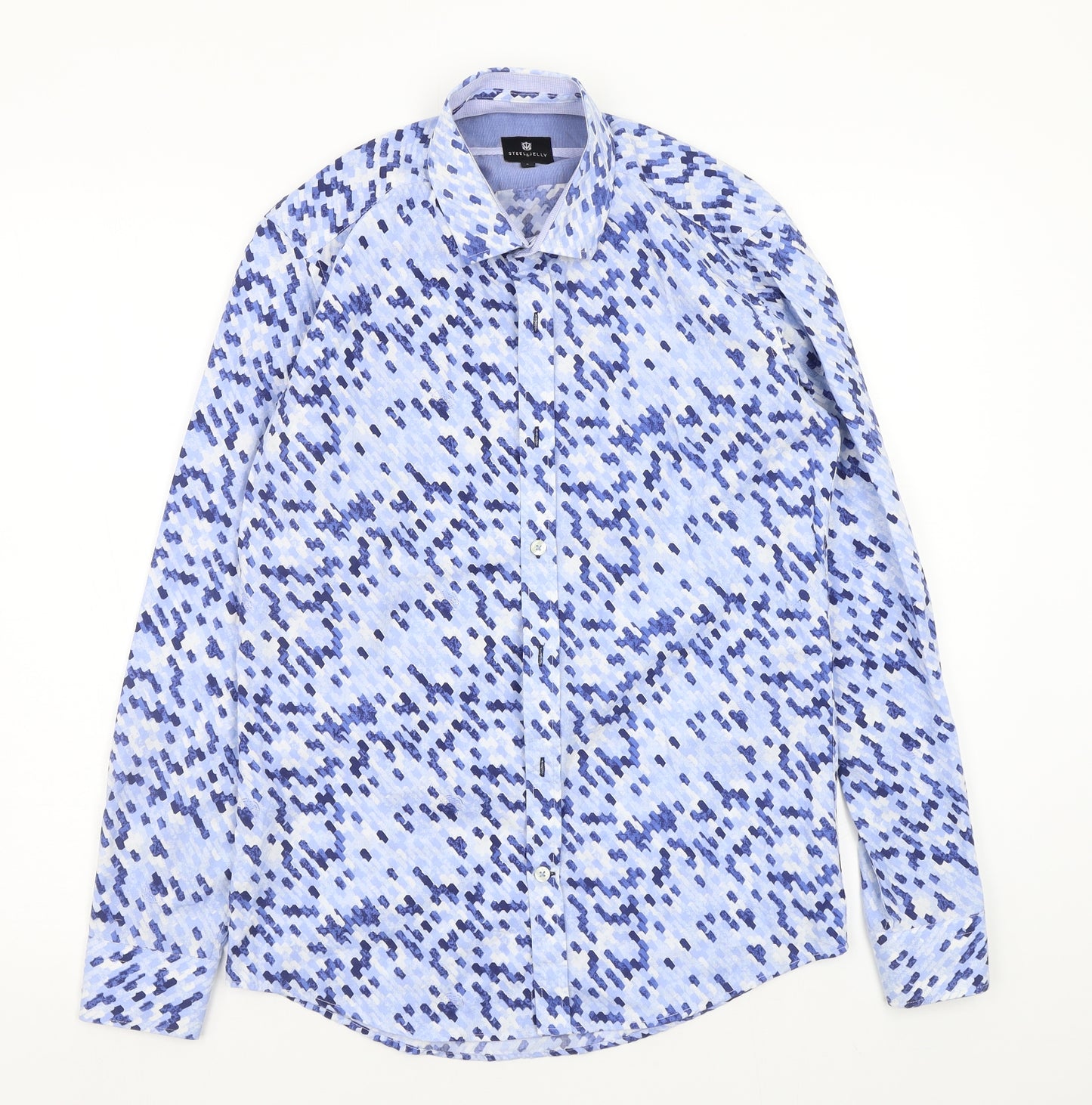 steel&jelly Mens Blue Geometric   Button-Up Size S
