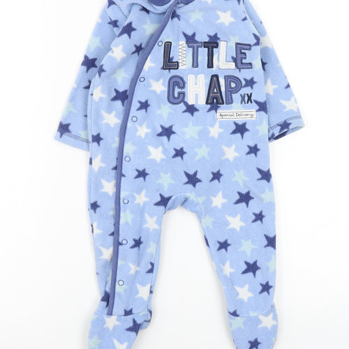 Asda George Boys Blue Solid  Babydoll One Piece Size 6-9 Months  - star detail