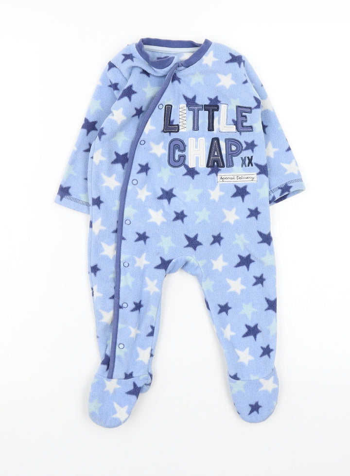 Asda George Boys Blue Solid Babydoll One Piece Size 6-9 Months - star detail