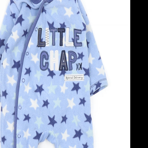 Asda George Boys Blue Solid  Babydoll One Piece Size 6-9 Months  - star detail