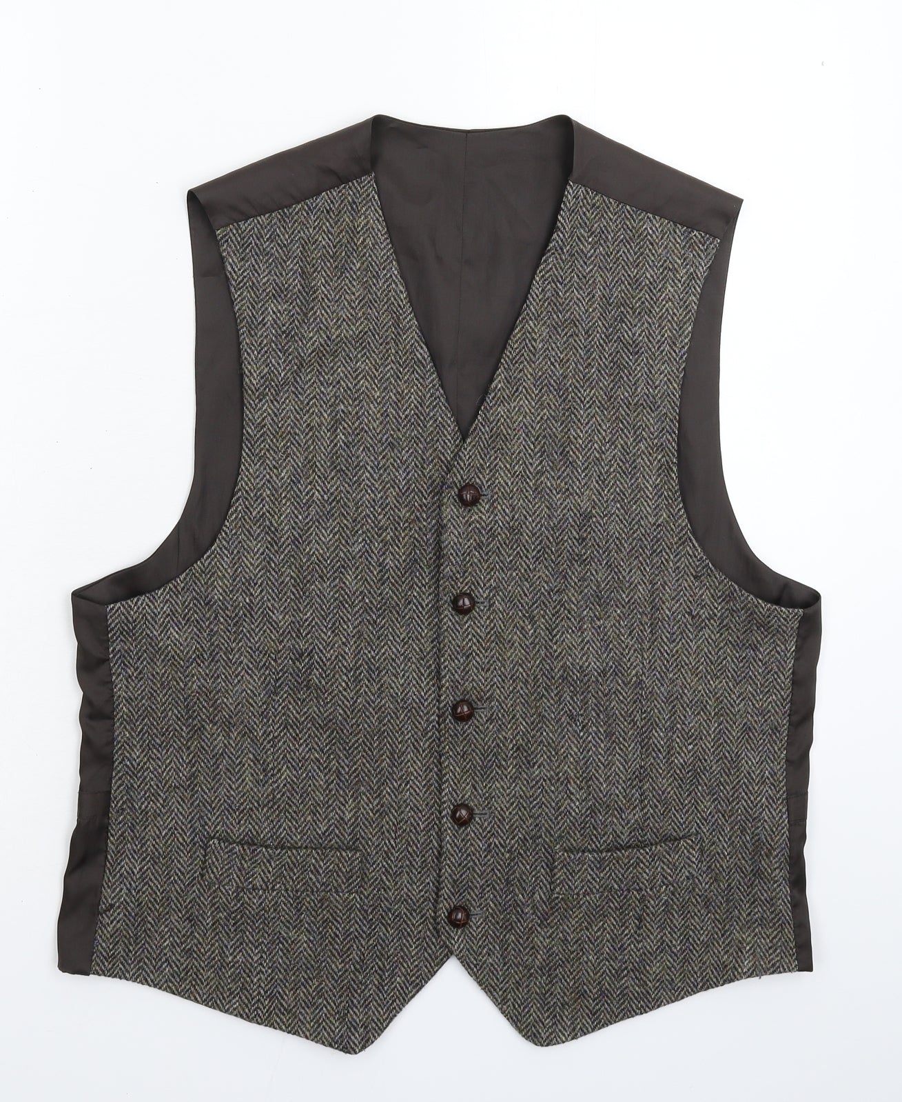 Harris Tweed Mens Grey Herringbone  Jacket Suit Waistcoat Size M