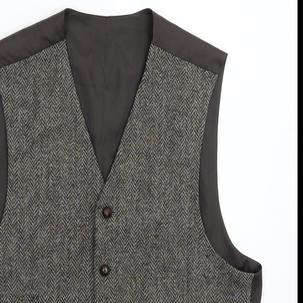 Harris Tweed Mens Grey Herringbone  Jacket Suit Waistcoat Size M