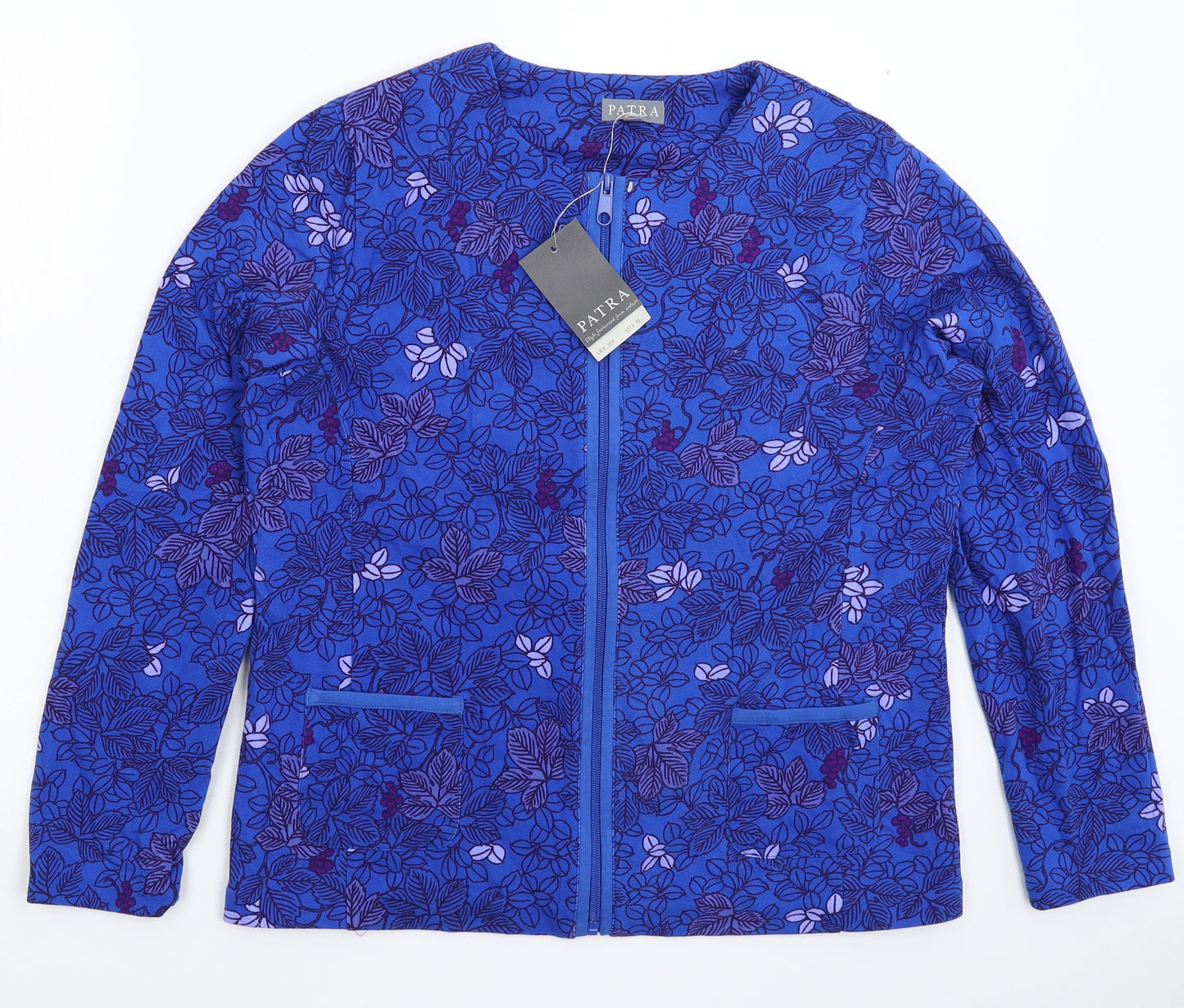 Patra Womens Blue Floral  Jacket Blazer Size M