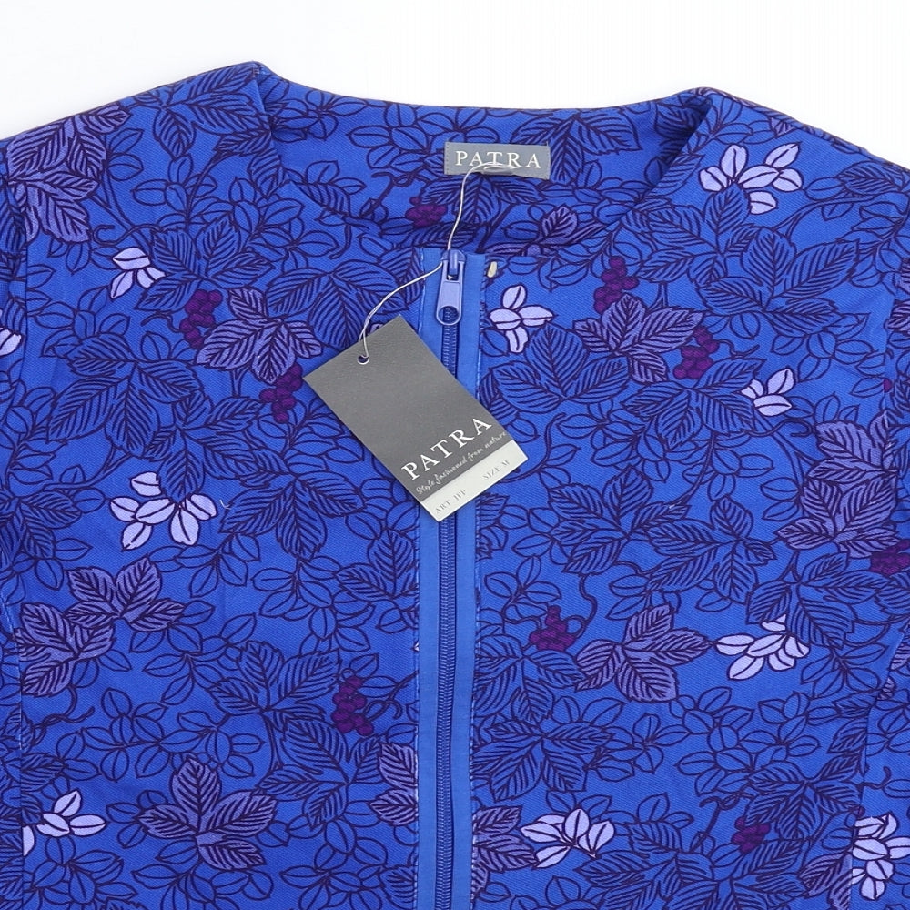 Patra Womens Blue Floral  Jacket Blazer Size M