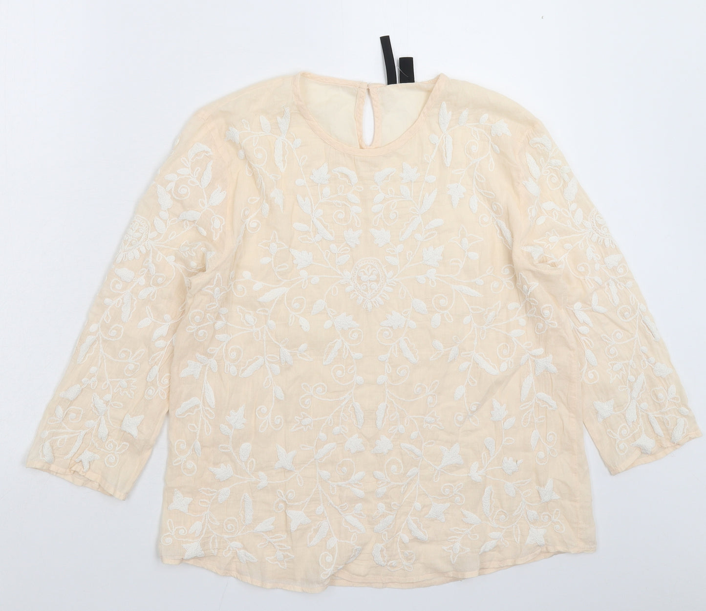 Mango Womens Beige Floral  Basic T-Shirt Size L