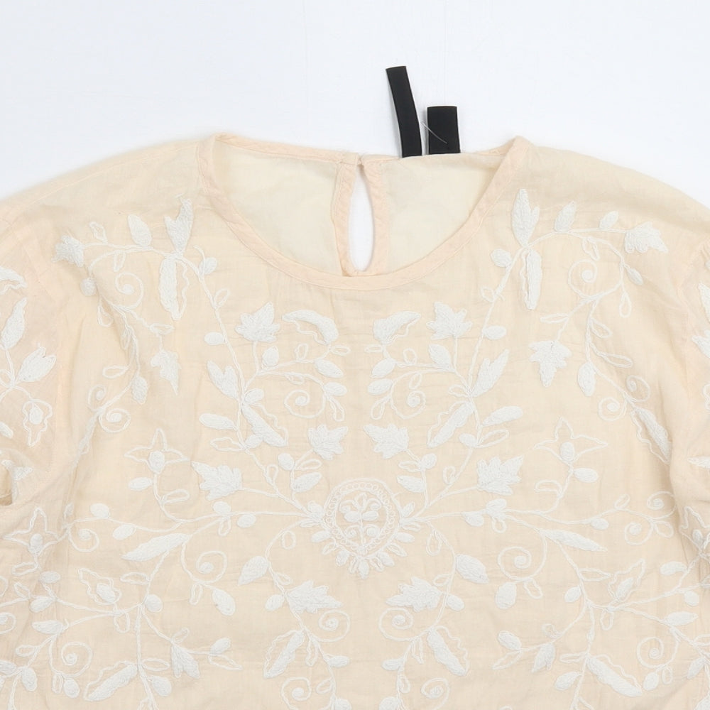 Mango Womens Beige Floral  Basic T-Shirt Size L