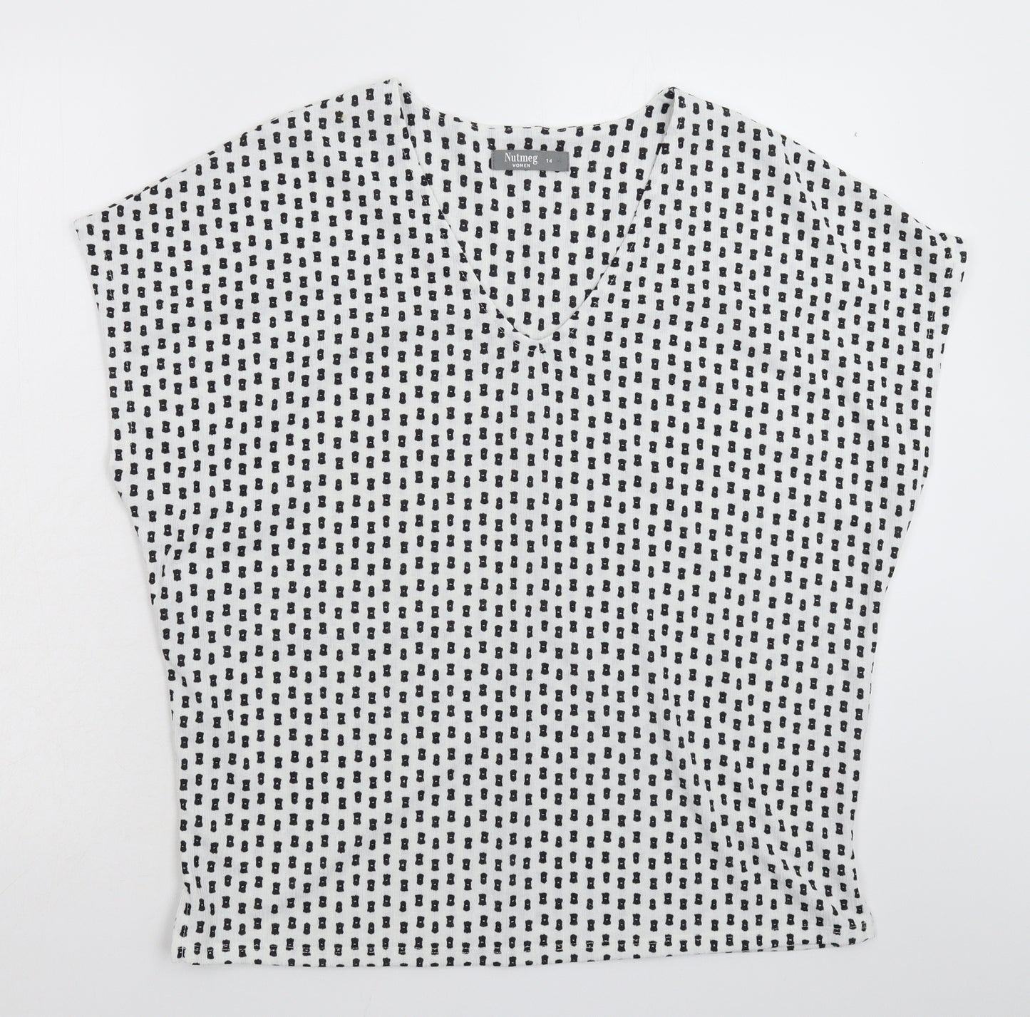 Nutmeg Womens White Geometric  Basic T-Shirt Size 14