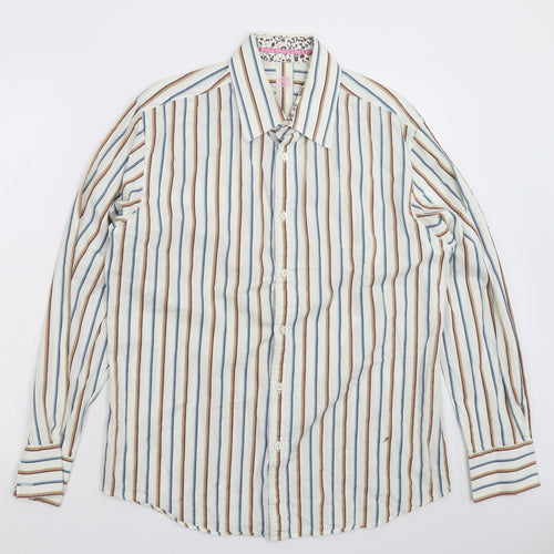 Burton Mens White Striped   Button-Up Size L